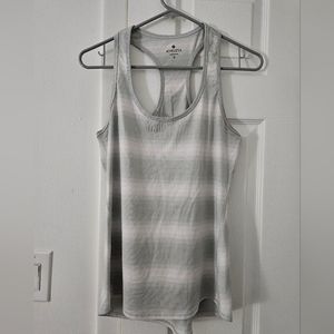 Athleta Gray and White Striped Ombre Racerback Tank Top, Size S